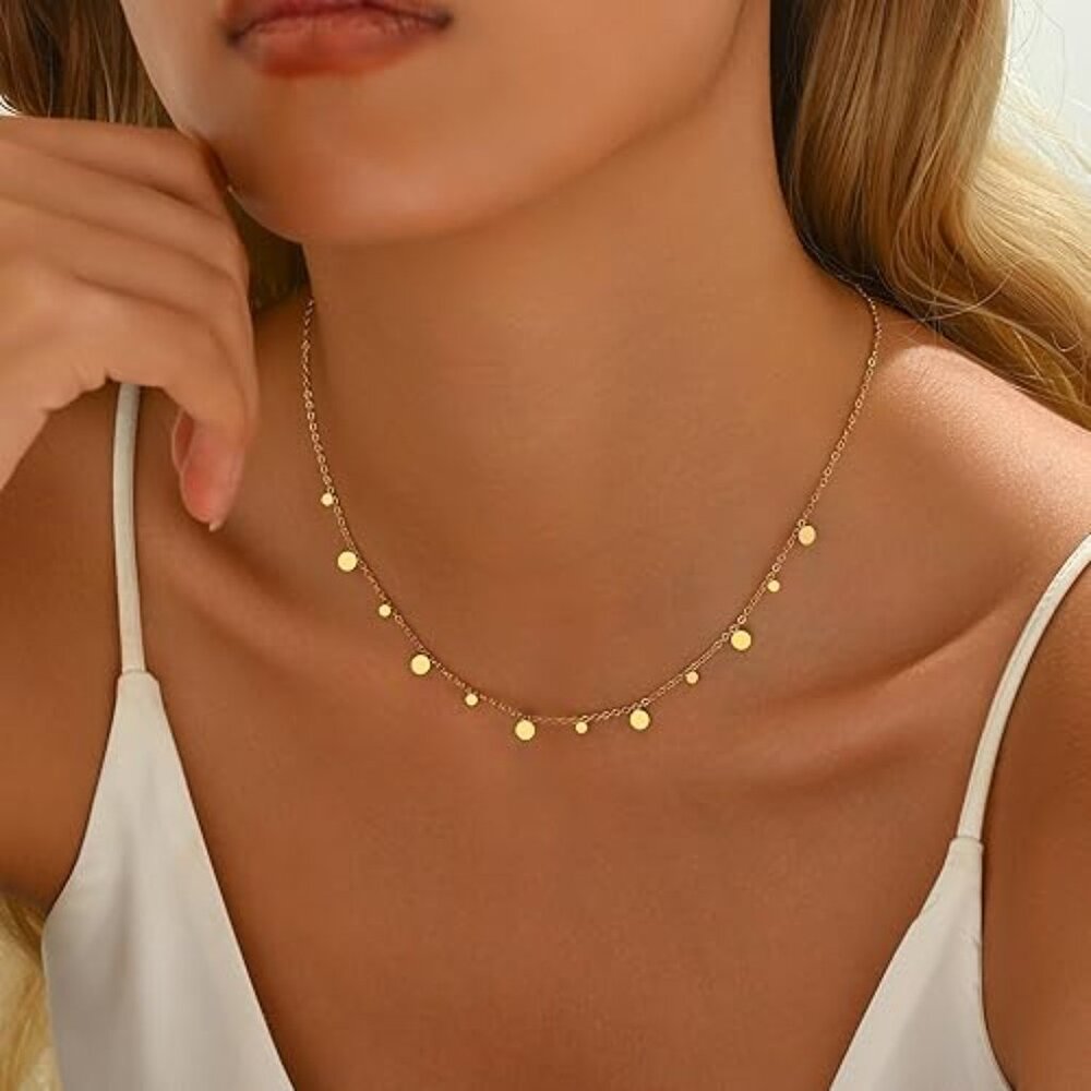 Neiman Marcus 18K Gold Plated Coin Disc Chain Necklace - Picture 3 of 4